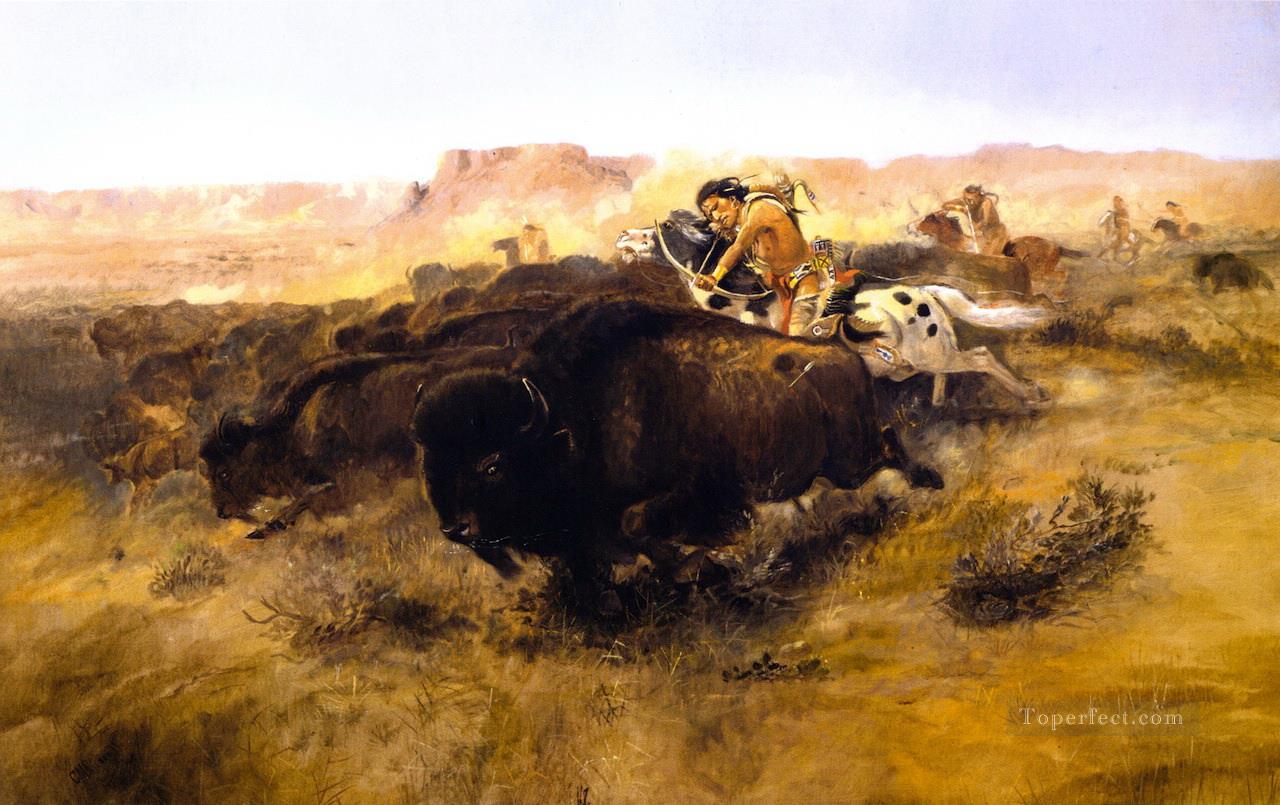 La caza del búfalo 1895 Charles Marion Russell Pintura al óleo